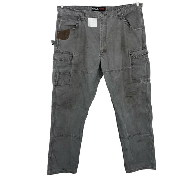 Wrangler Cargo Pants Men size 42x33 Riggs Workwear Rip Stop Gray 100% Cotton 01 - Picture 1 of 15